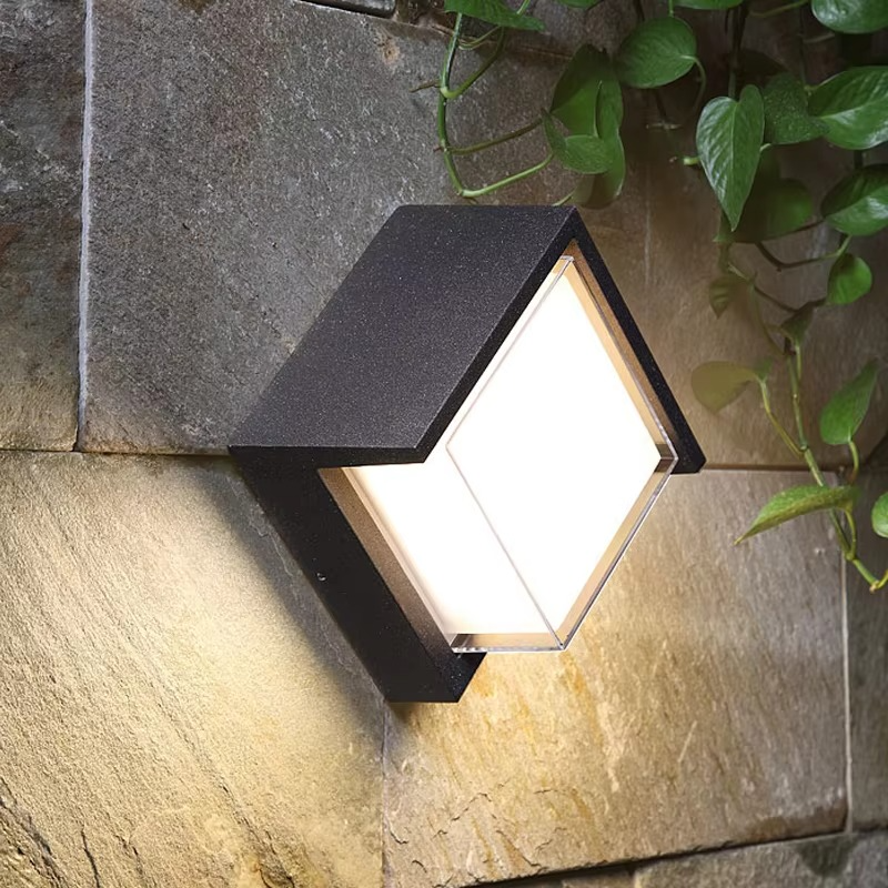 Outdoor Wall Sconce with Motion Sensor and Geometric Metal Frame LED Lighting - Image 1