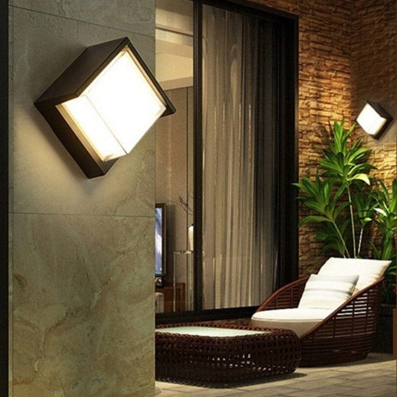 Outdoor Wall Sconce with Motion Sensor and Geometric Metal Frame LED Lighting - Image 2
