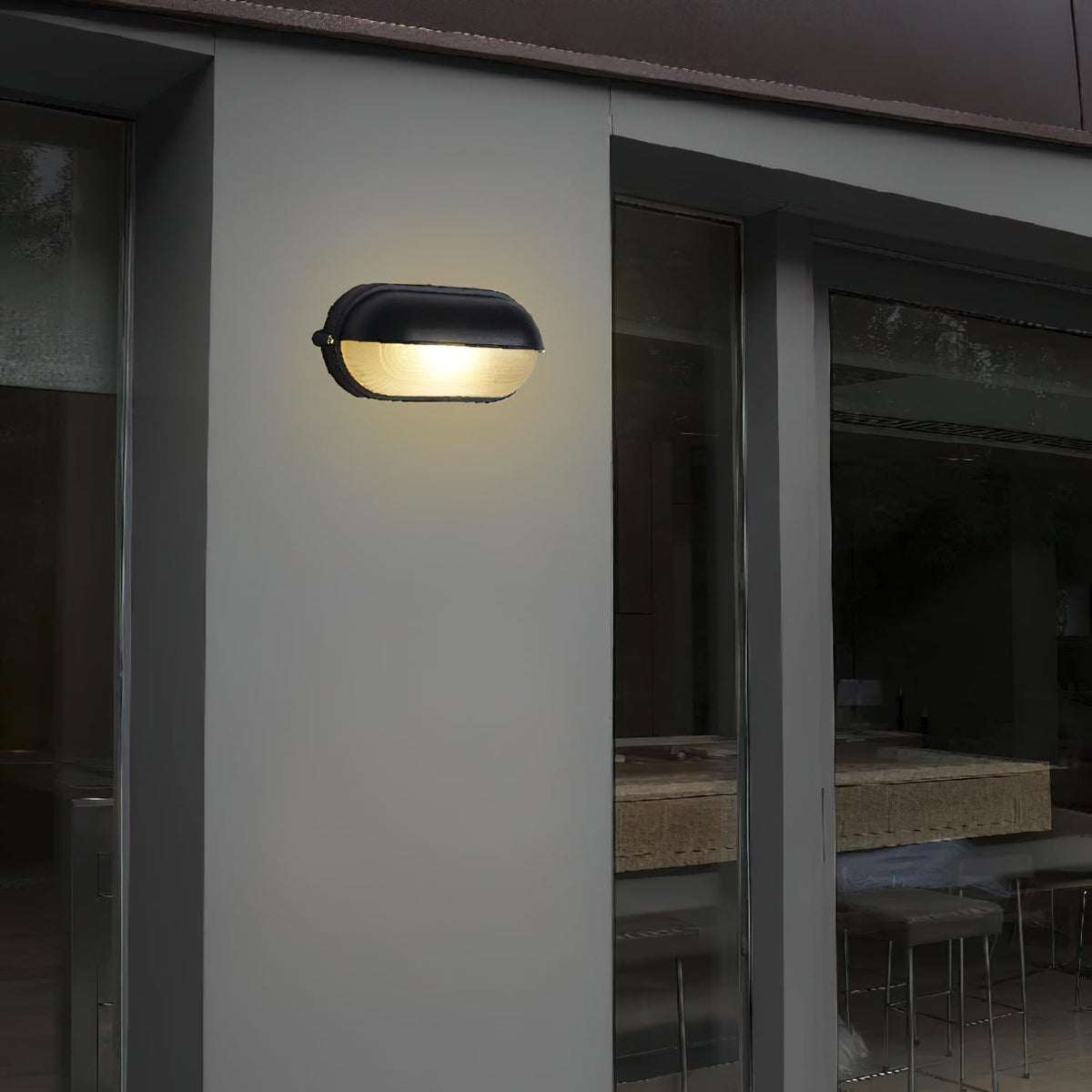 Oval Bulkhead Wall Light with Weather-Resistant Eyelid Cover and Ribbed Glass Diffuser - Image 11