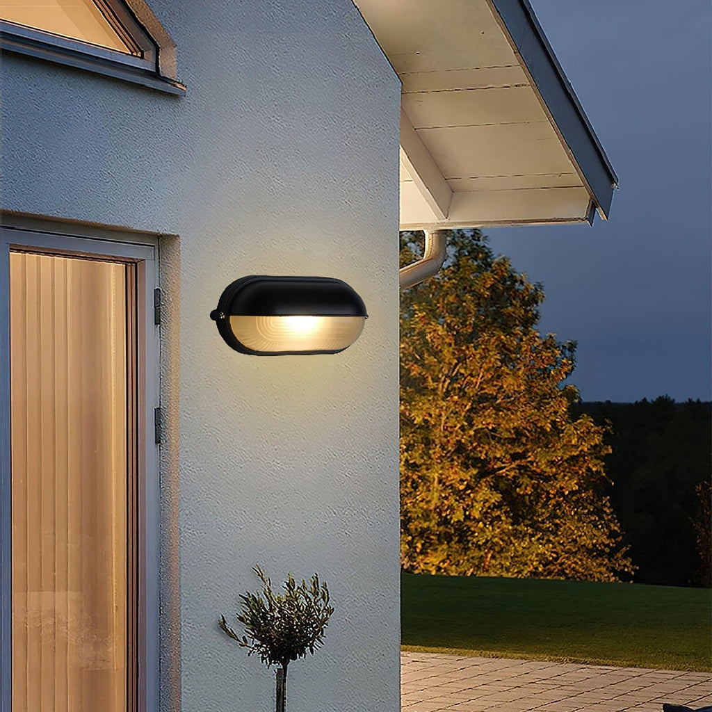 Oval Bulkhead Wall Light with Weather-Resistant Eyelid Cover and Ribbed Glass Diffuser - Image 2