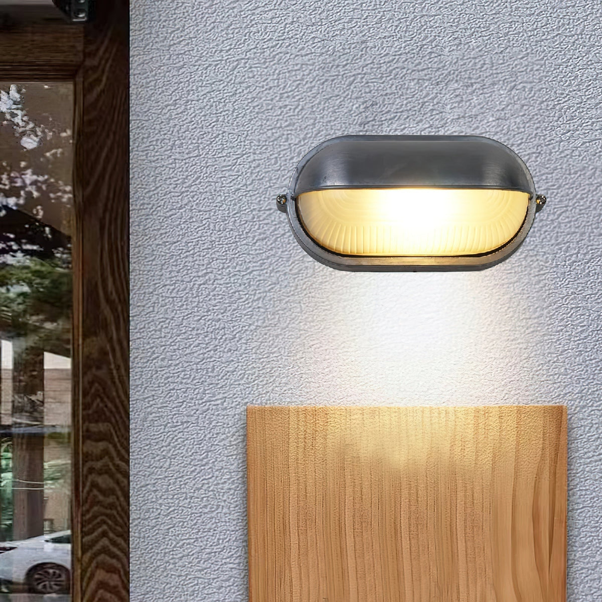 Oval Bulkhead Wall Light with Weather-Resistant Eyelid Cover and Ribbed Glass Diffuser - Image 7