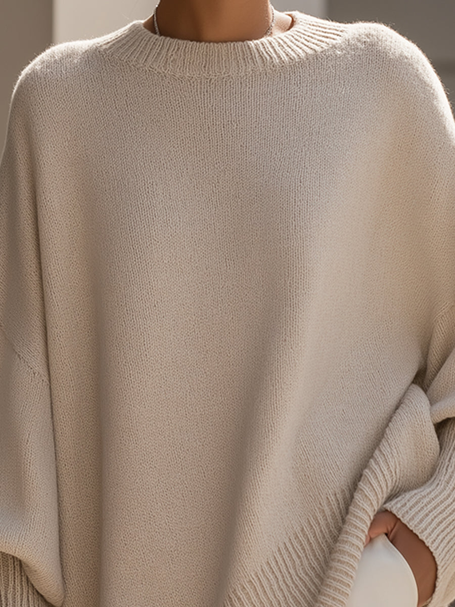 Oversized Relaxed Fit Chunky Knit Crew Neck Jumper Sweater — back view
