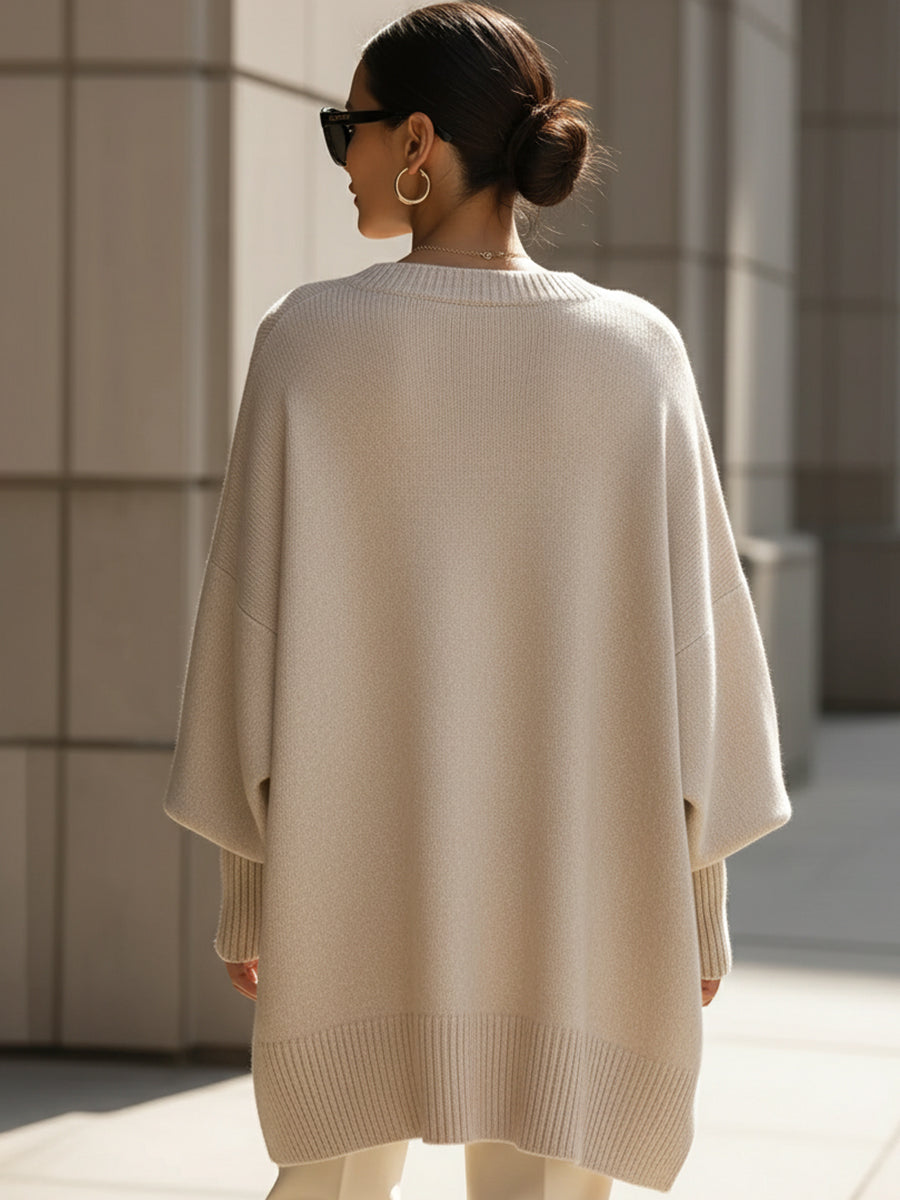 Oversized Relaxed Fit Chunky Knit Crew Neck Jumper Sweater — detail view