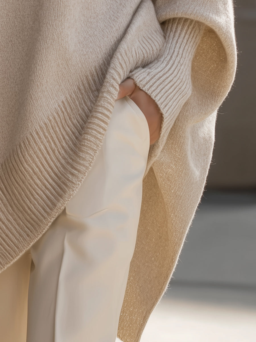 Oversized Relaxed Fit Chunky Knit Crew Neck Jumper Sweater — model wearing