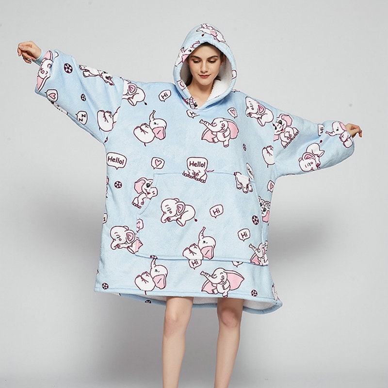 Oversized Wearable Blanket Hoodie with Fleece Lining Kangaroo Pocket Hood - Image 1