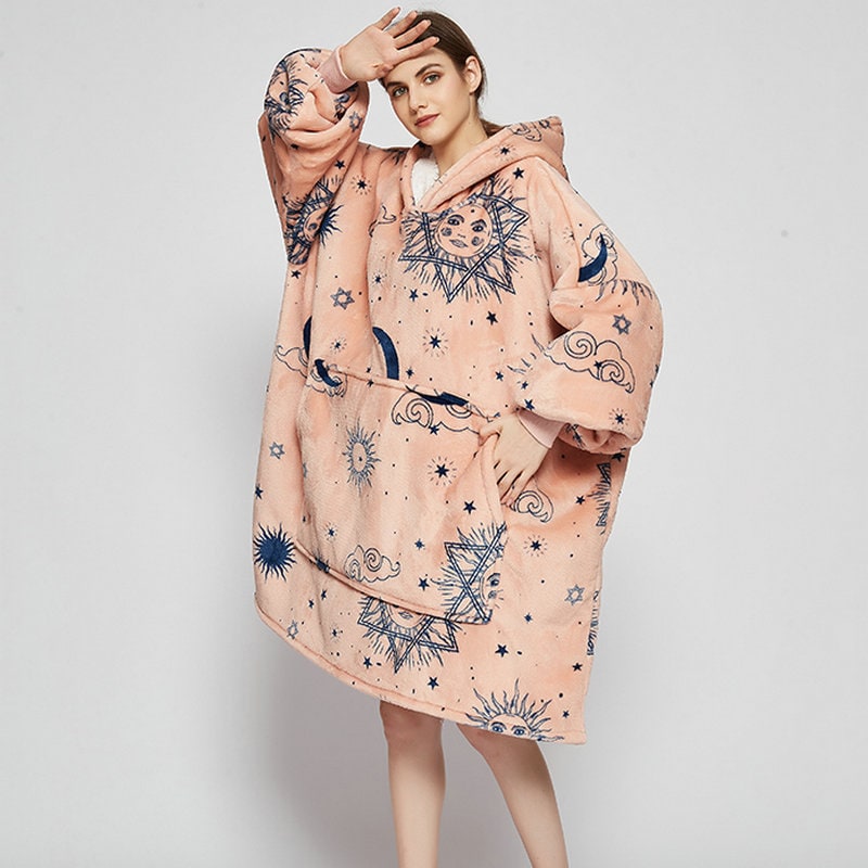 Oversized Wearable Blanket Hoodie with Fleece Lining Kangaroo Pocket Hood - Image 11