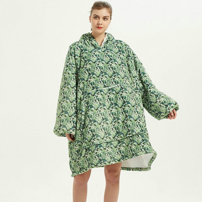 Oversized Wearable Blanket Hoodie with Fleece Lining Kangaroo Pocket Hood - Image 16