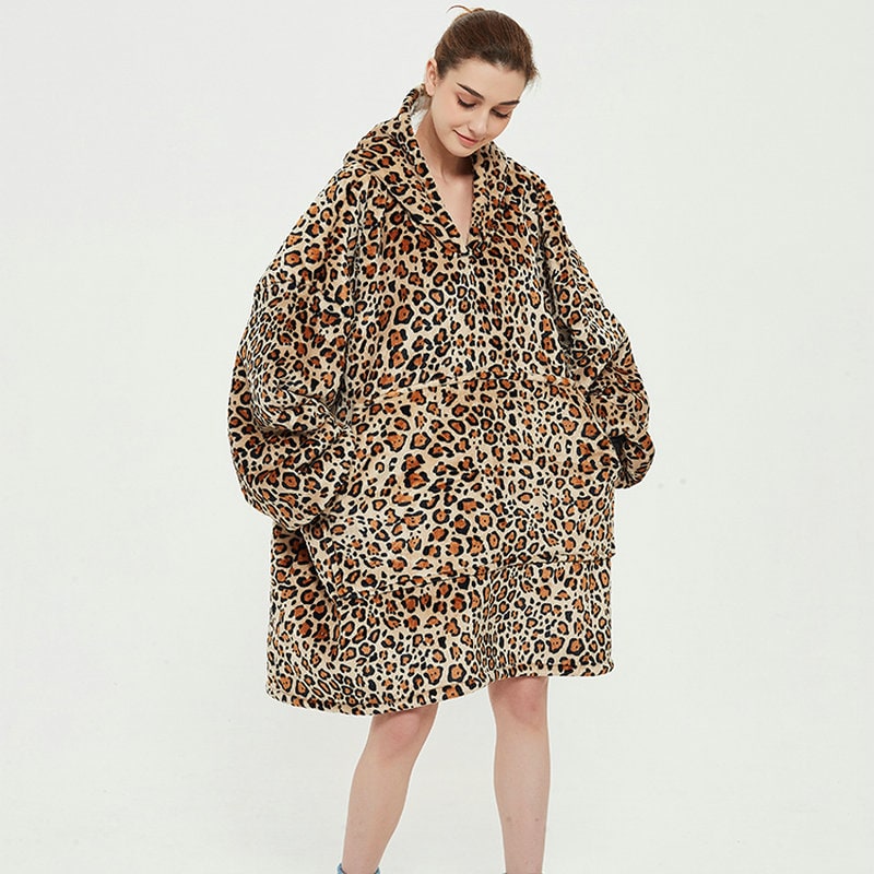 Oversized Wearable Blanket Hoodie with Fleece Lining Kangaroo Pocket Hood - Image 18