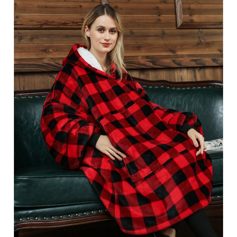 Oversized Wearable Blanket Hoodie with Fleece Lining Kangaroo Pocket Hood - Image 19