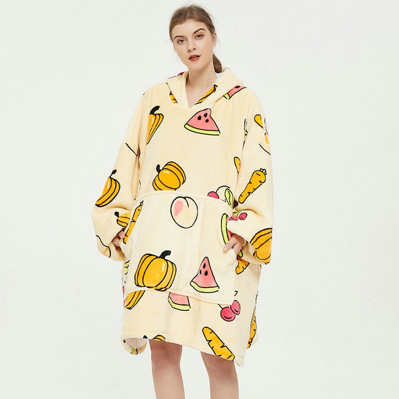 Oversized Wearable Blanket Hoodie with Fleece Lining Kangaroo Pocket Hood - Image 2
