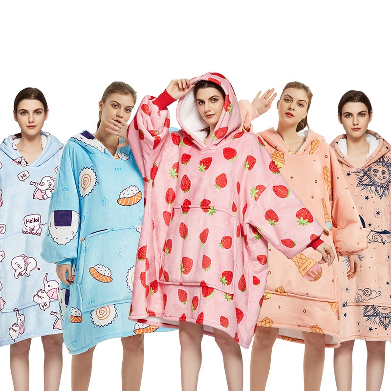 Oversized Wearable Blanket Hoodie with Fleece Lining Kangaroo Pocket Hood - Image 23