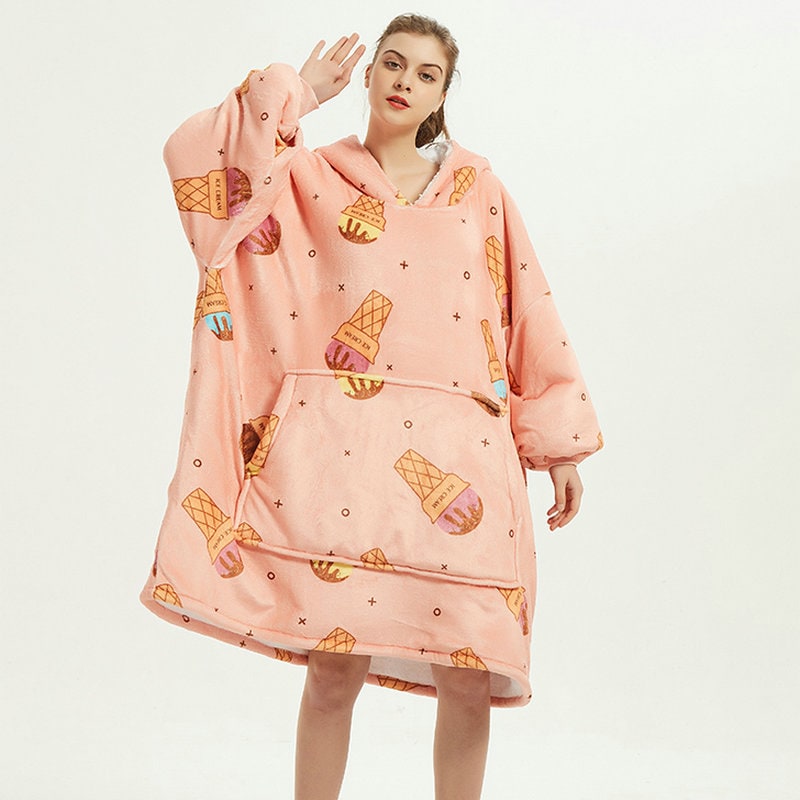 Oversized Wearable Blanket Hoodie with Fleece Lining Kangaroo Pocket Hood - Image 24