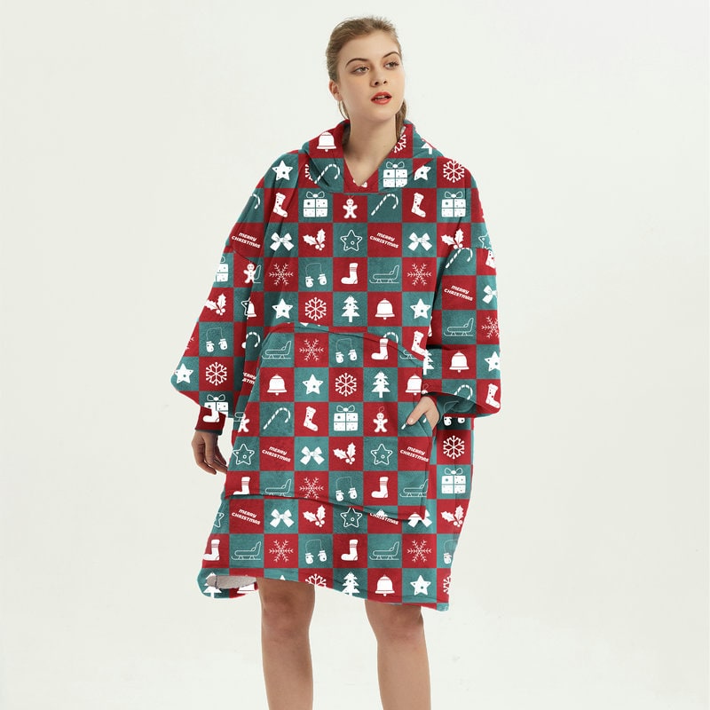 Oversized Wearable Blanket Hoodie with Fleece Lining Kangaroo Pocket Hood - Image 26