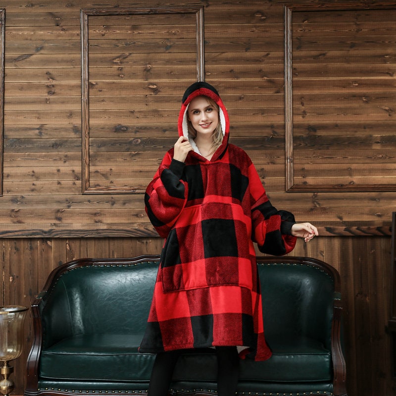 Oversized Wearable Blanket Hoodie with Fleece Lining Kangaroo Pocket Hood - Image 3