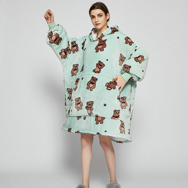 Oversized Wearable Blanket Hoodie with Fleece Lining Kangaroo Pocket Hood - Image 4