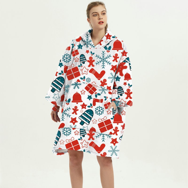 Oversized Wearable Blanket Hoodie with Fleece Lining Kangaroo Pocket Hood - Image 6