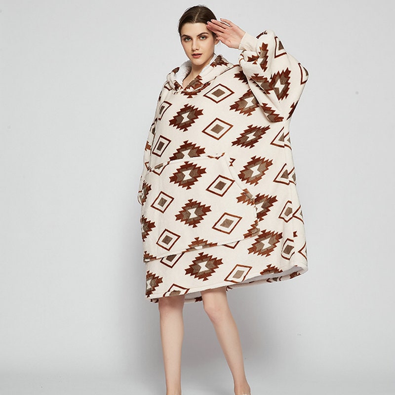 Oversized Wearable Blanket Hoodie with Fleece Lining Kangaroo Pocket Hood - Image 9