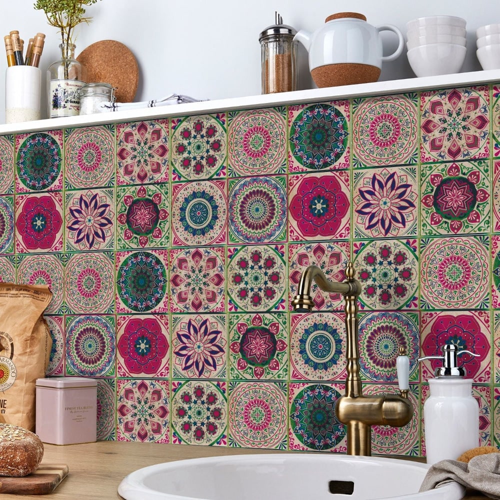 Peel and Stick Tiles with Mandala Patterns Removable Wall Stickers Set of 24 - Image 1