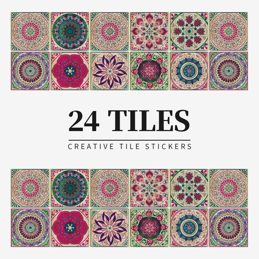 Peel and Stick Tiles with Mandala Patterns Removable Wall Stickers Set of 24 - Image 10