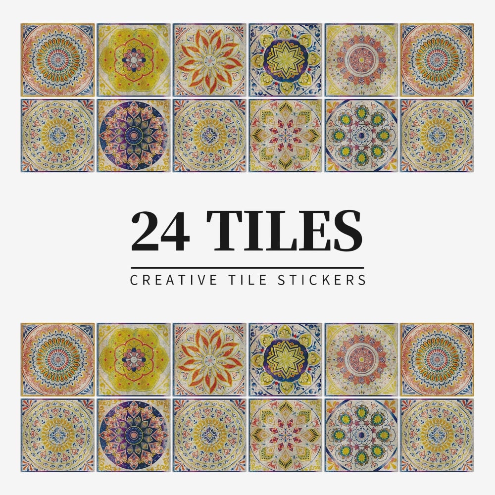 Peel and Stick Tiles with Mandala Patterns Removable Wall Stickers Set of 24 - Image 11