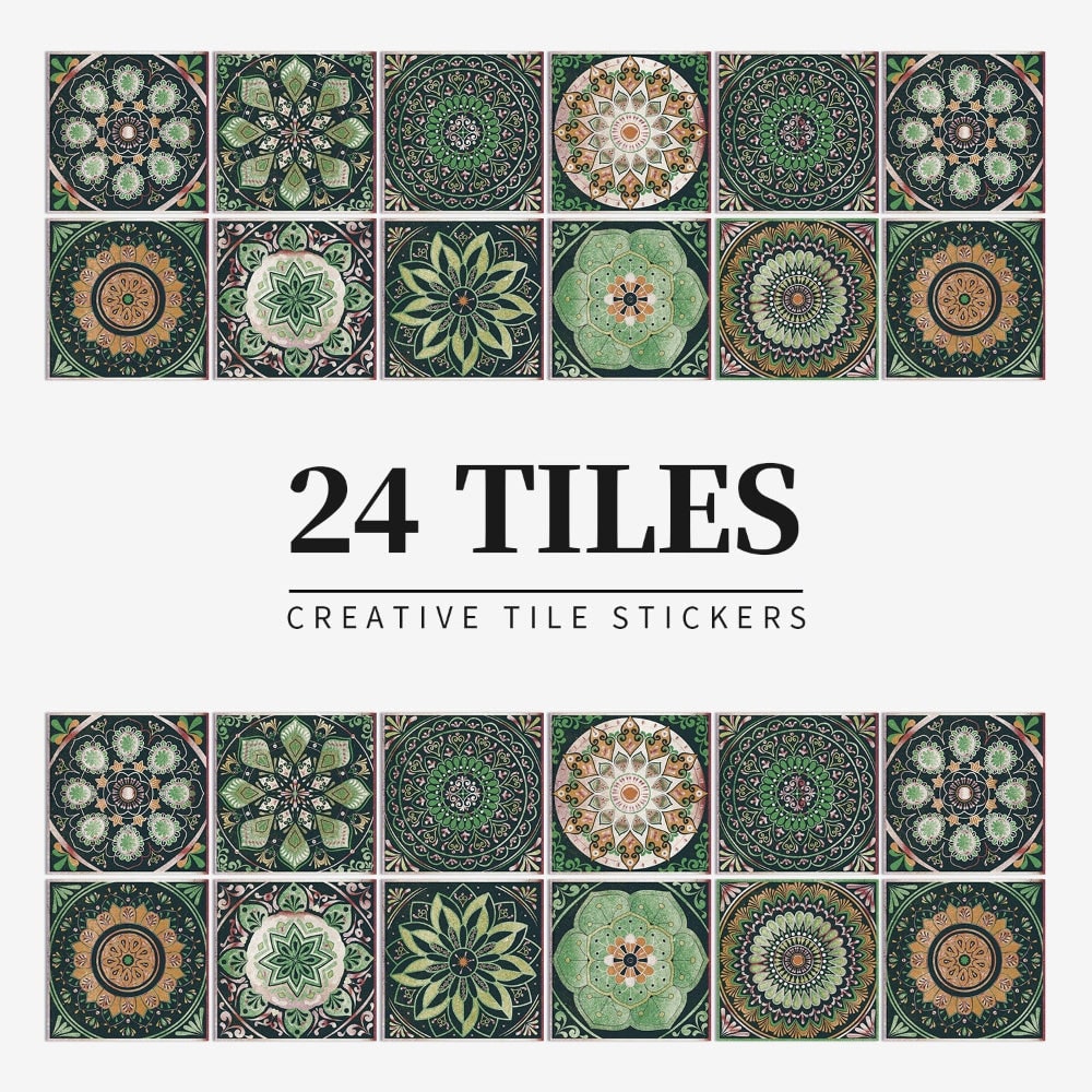 Peel and Stick Tiles with Mandala Patterns Removable Wall Stickers Set of 24 - Image 8