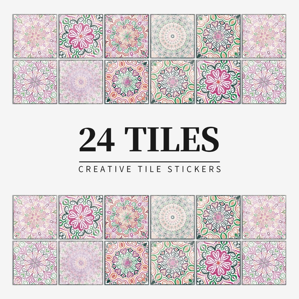 Peel and Stick Tiles with Mandala Patterns Removable Wall Stickers Set of 24 - Image 9