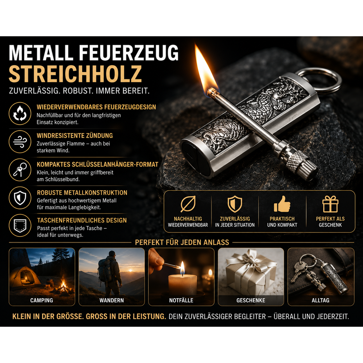 Permanent Match Lighter with Metal Striker Rod Waterproof Keychain and Bottle Opener - Image 6