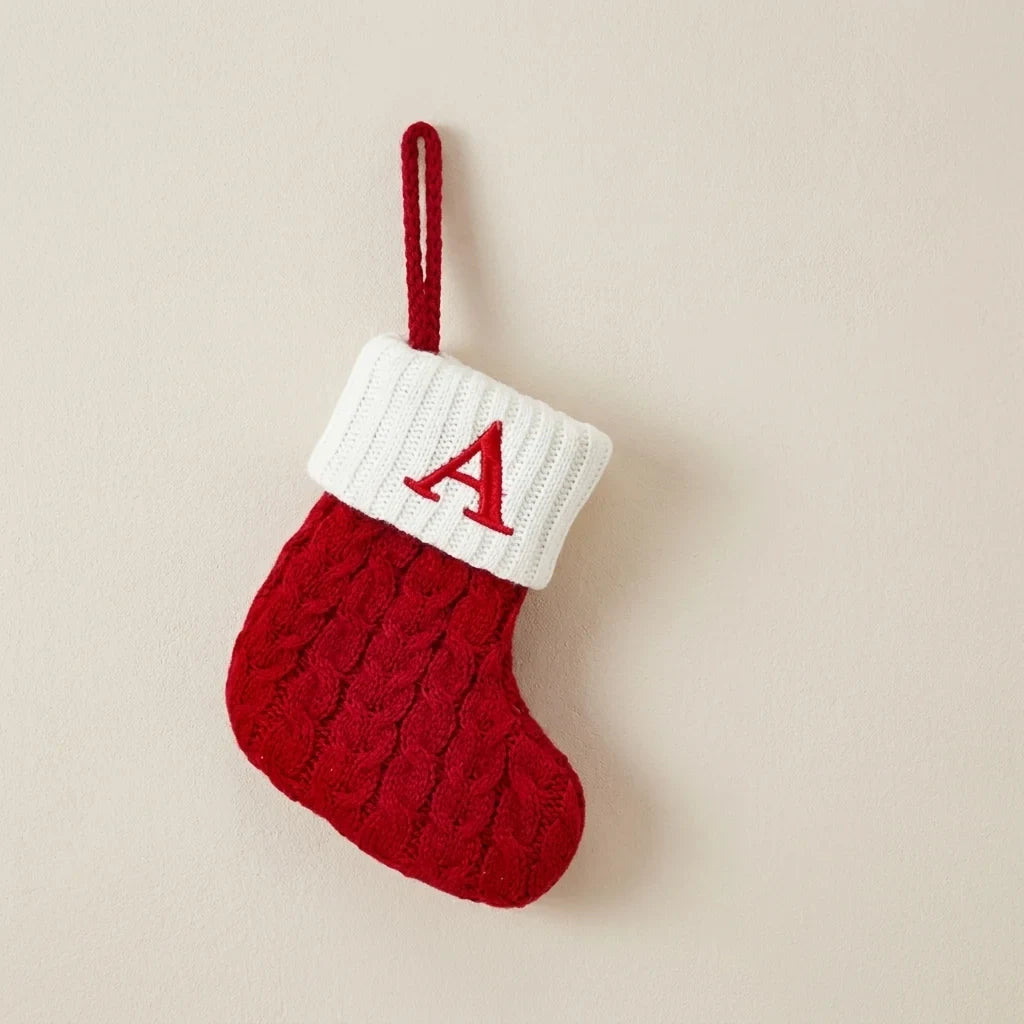 Personalized Christmas Stocking with Cable Knit and Embroidered Initial Letter - Image 1