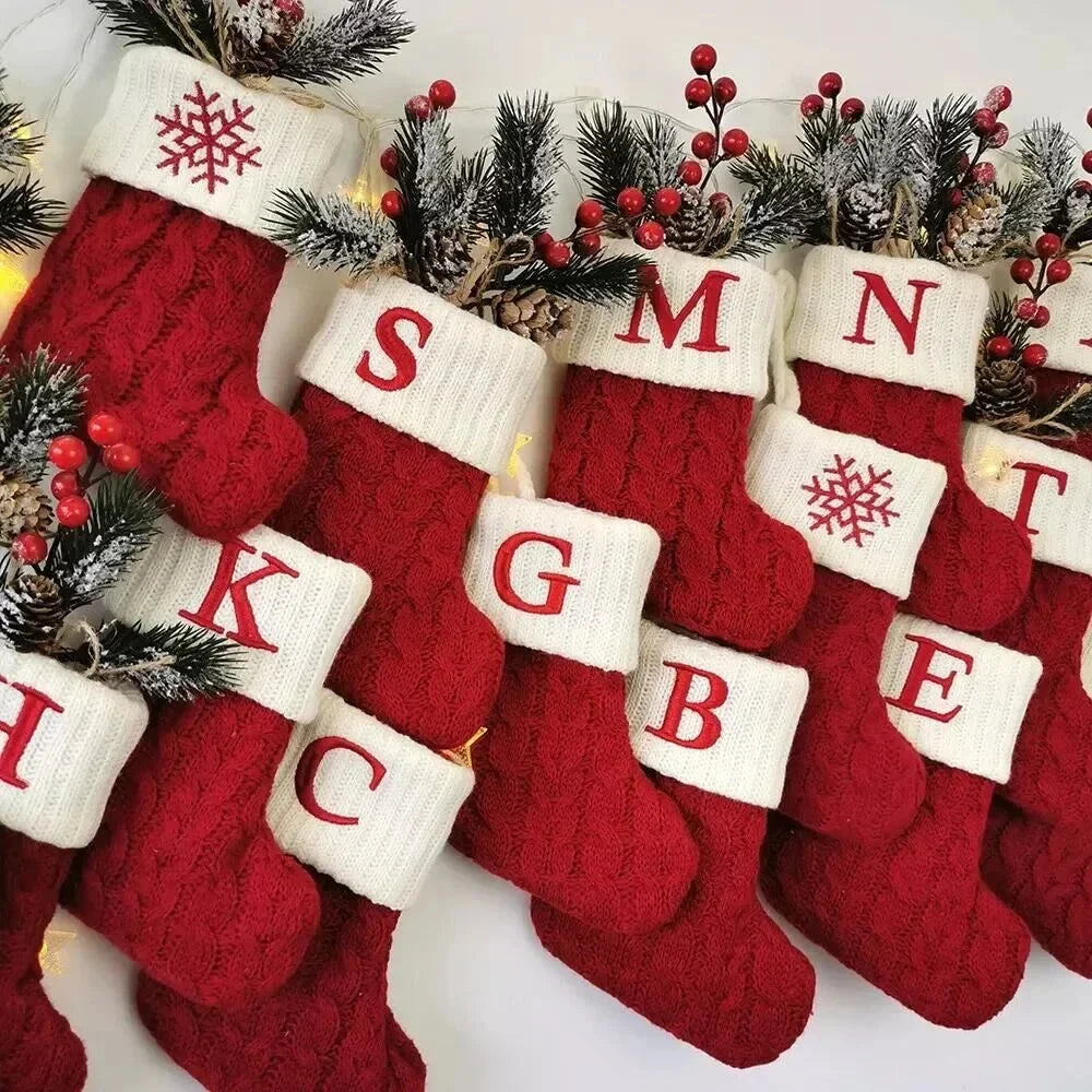 Personalized Christmas Stocking with Cable Knit and Embroidered Initial Letter - Image 2