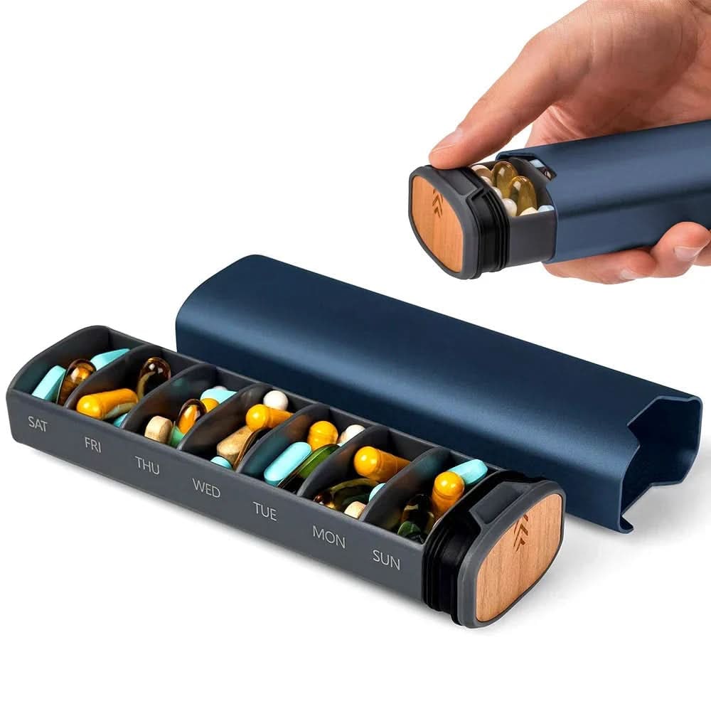 Pill Organizer with 7 Compartments Sliding Tray and Protective Sleeve for Daily Medication Storage - Image 3