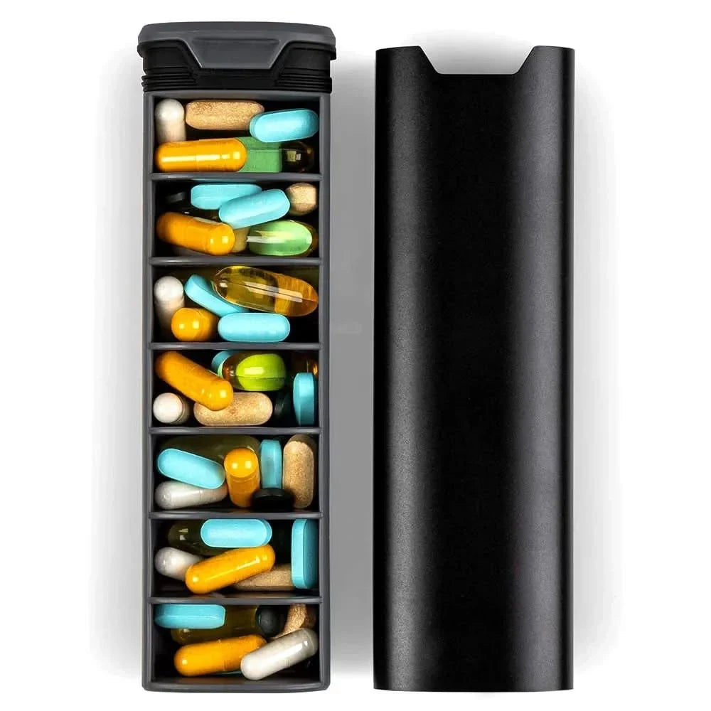 Pill Organizer with 7 Compartments Sliding Tray and Protective Sleeve for Daily Medication Storage - Image 4