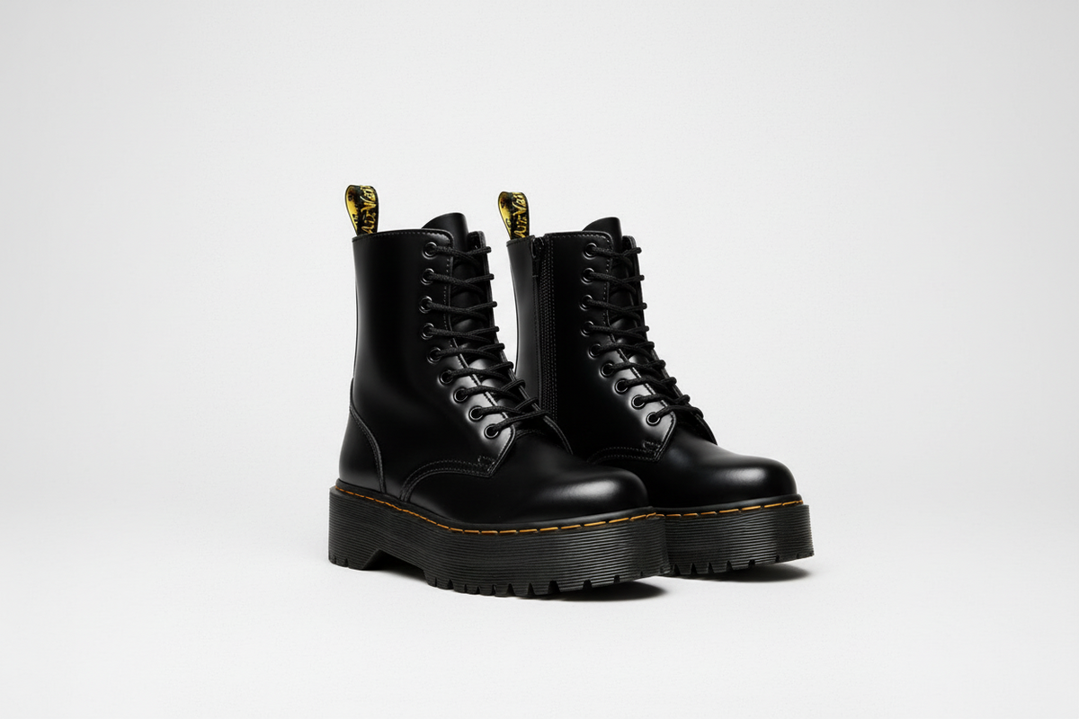 Platform Combat Boots with Chunky Sole Lace-Up Closure and Side Zipper - Image 1