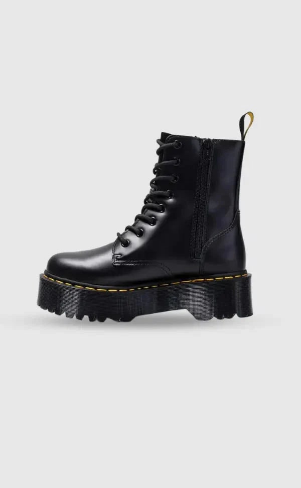 Platform Combat Boots with Chunky Sole Lace-Up Closure and Side Zipper - Image 3