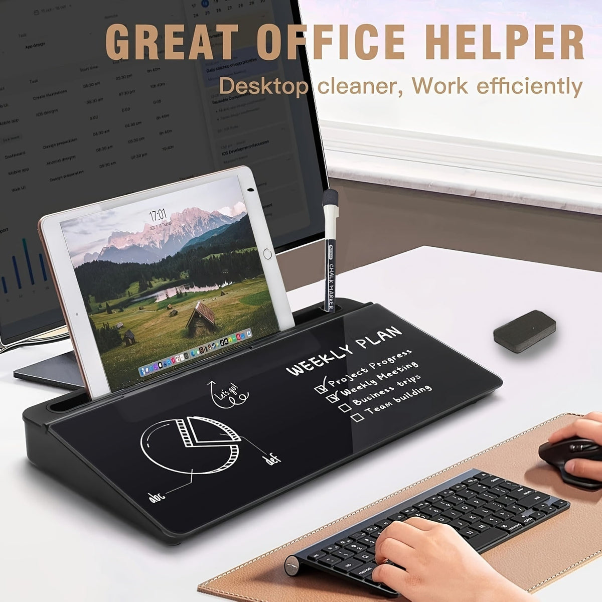 Plexiglass Glass Dry Erase Board with Magnetic Whiteboard Desktop Organizer and Storage - Image 1
