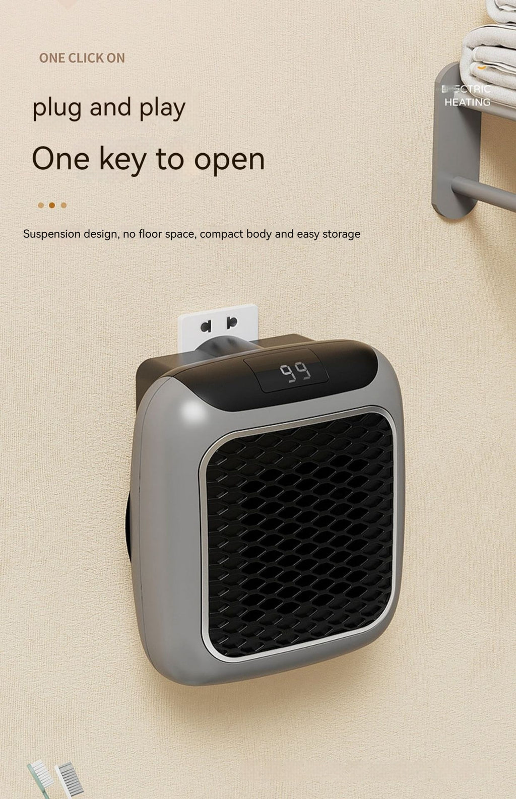 Plug in Space Heater with Digital Display and Wall-Mounted Design for Home - Image 2