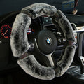 Plush Faux Fur Steering Wheel Cover with Rhinestone Accents and Carbon Fiber Design - Image 7