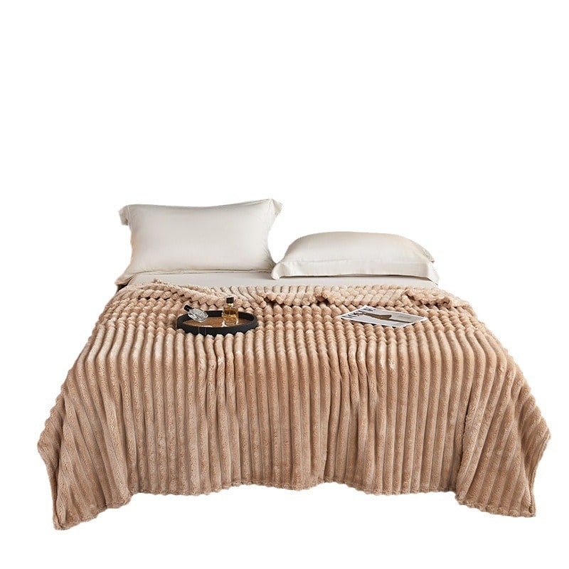 Plush Throw Blanket with Faux Fur Double-Sided Design and Ribbed Texture - Image 1