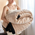 Plush Throw Blanket with Faux Fur Double-Sided Design and Ribbed Texture - Image 9