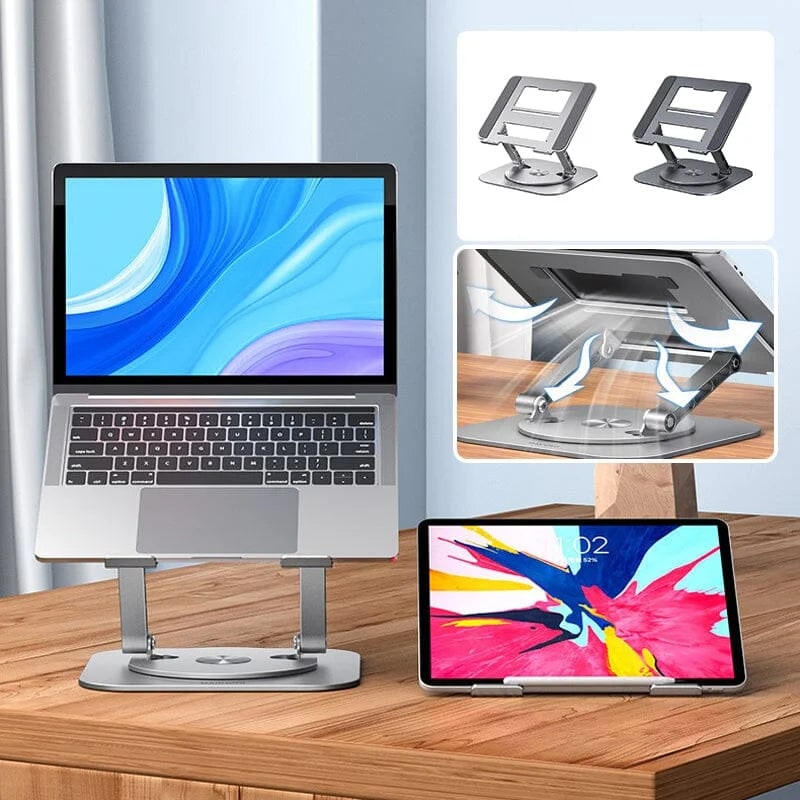 Portable Adjustable Cooling Laptop Stand with 360° Rotating Base Aluminum Alloy Foldable Design - Image 4