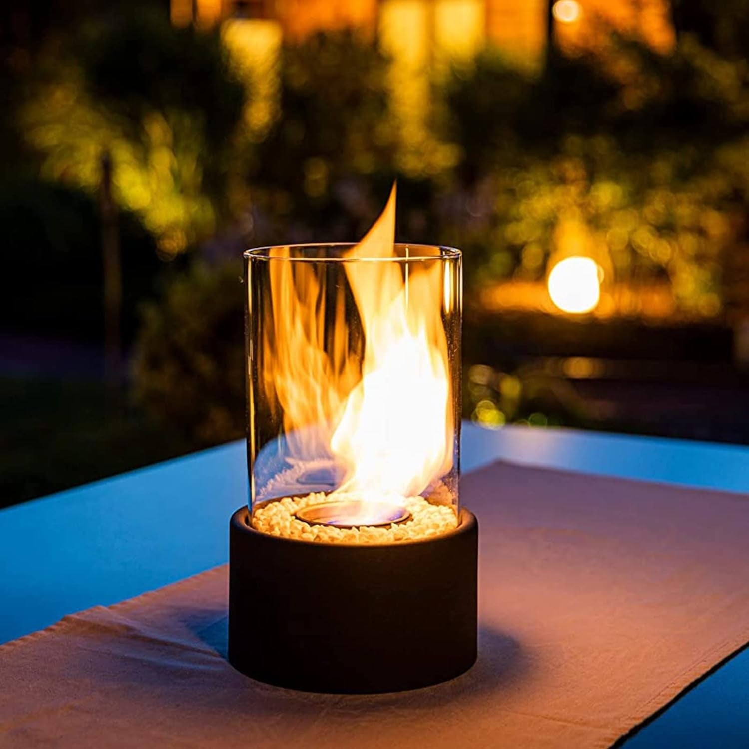 Portable Fire Pit Tabletop Fireplace Glass Cylinder Bioethanol Outdoor Indoor - Image 11