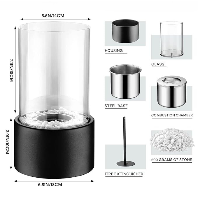 Portable Fire Pit Tabletop Fireplace Glass Cylinder Bioethanol Outdoor Indoor - Image 13