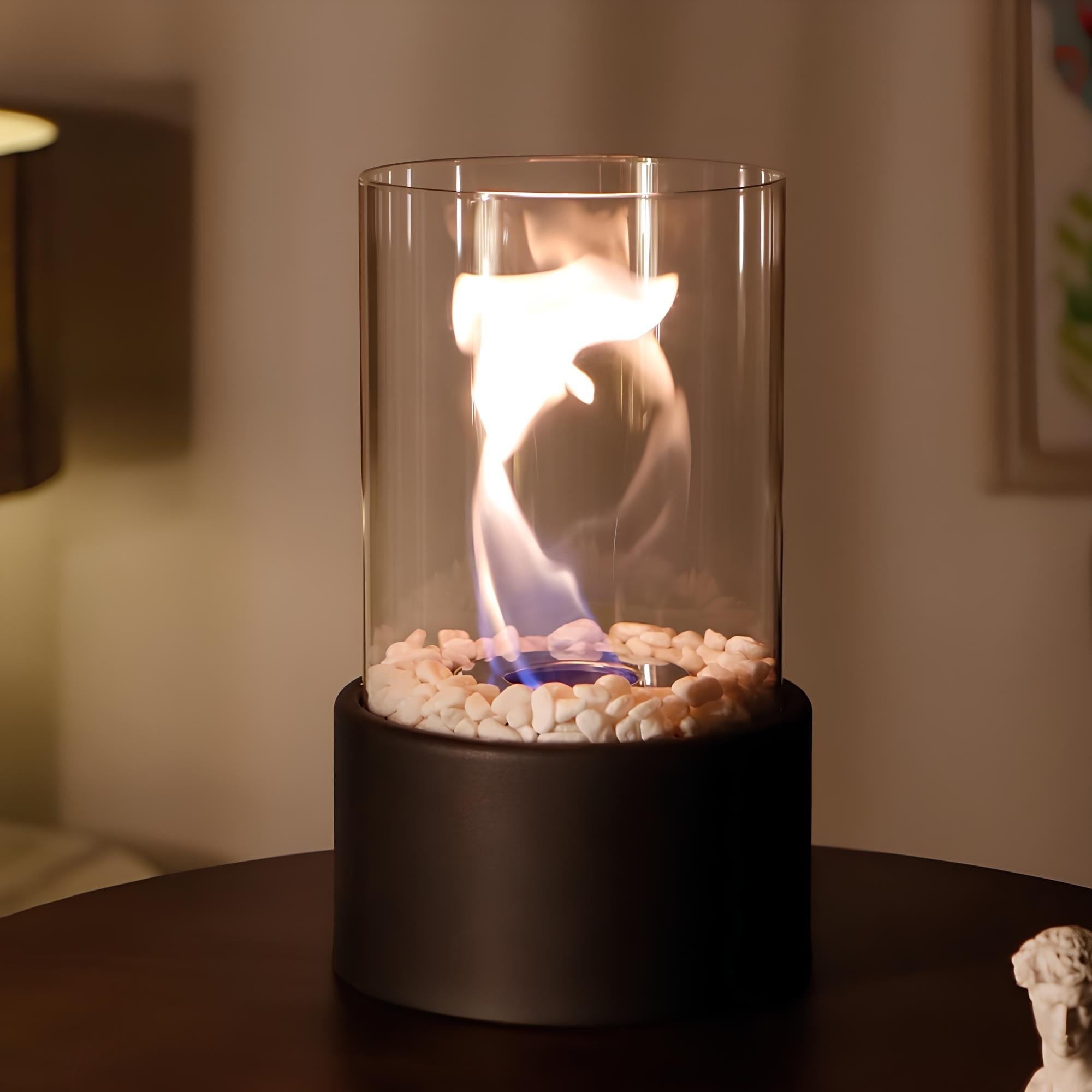 Portable Fire Pit Tabletop Fireplace Glass Cylinder Bioethanol Outdoor Indoor - Image 3