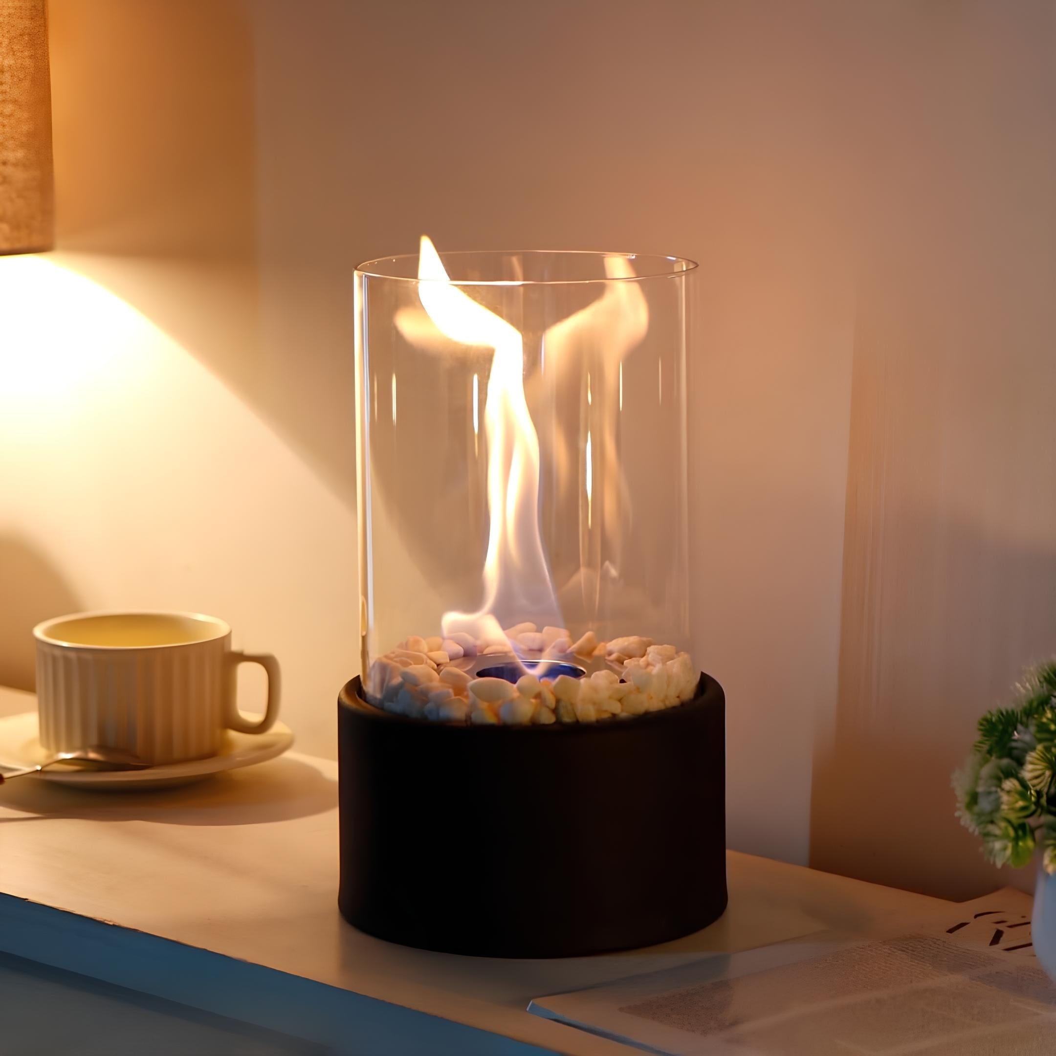 Portable Fire Pit Tabletop Fireplace Glass Cylinder Bioethanol Outdoor Indoor - Image 4