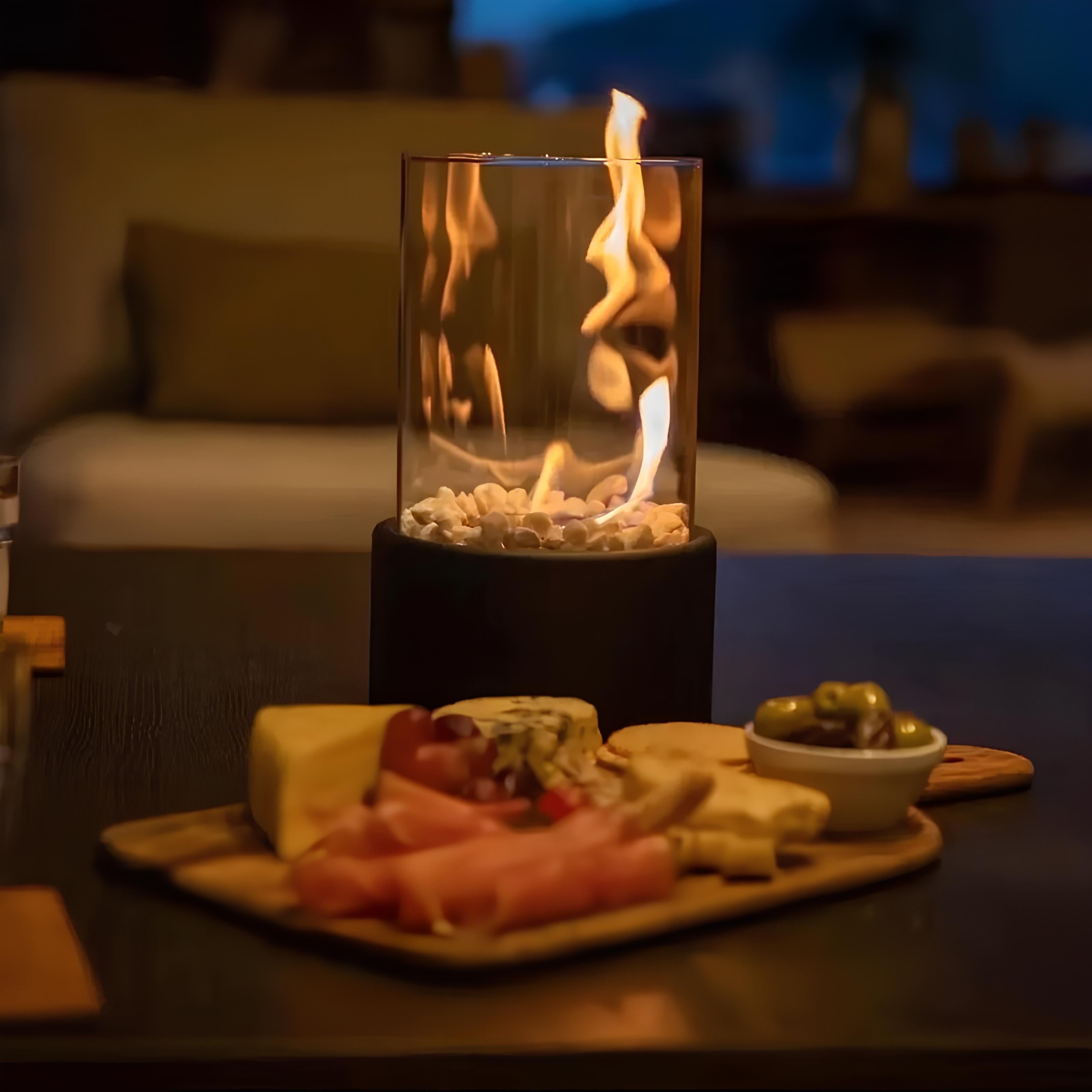 Portable Fire Pit Tabletop Fireplace Glass Cylinder Bioethanol Outdoor Indoor - Image 6