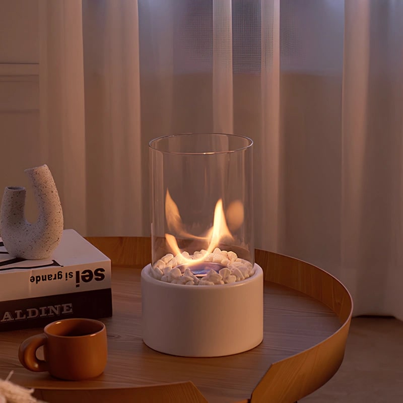 Portable Fire Pit Tabletop Fireplace Glass Cylinder Bioethanol Outdoor Indoor - Image 8