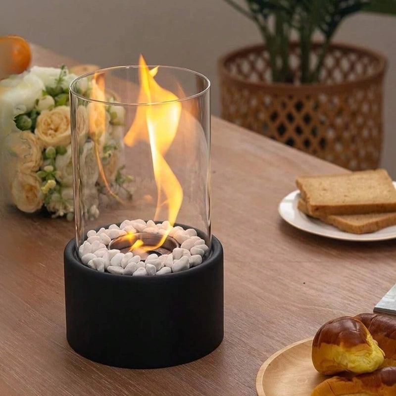 Portable Fire Pit Tabletop Fireplace Glass Cylinder Bioethanol Outdoor Indoor - Image 9