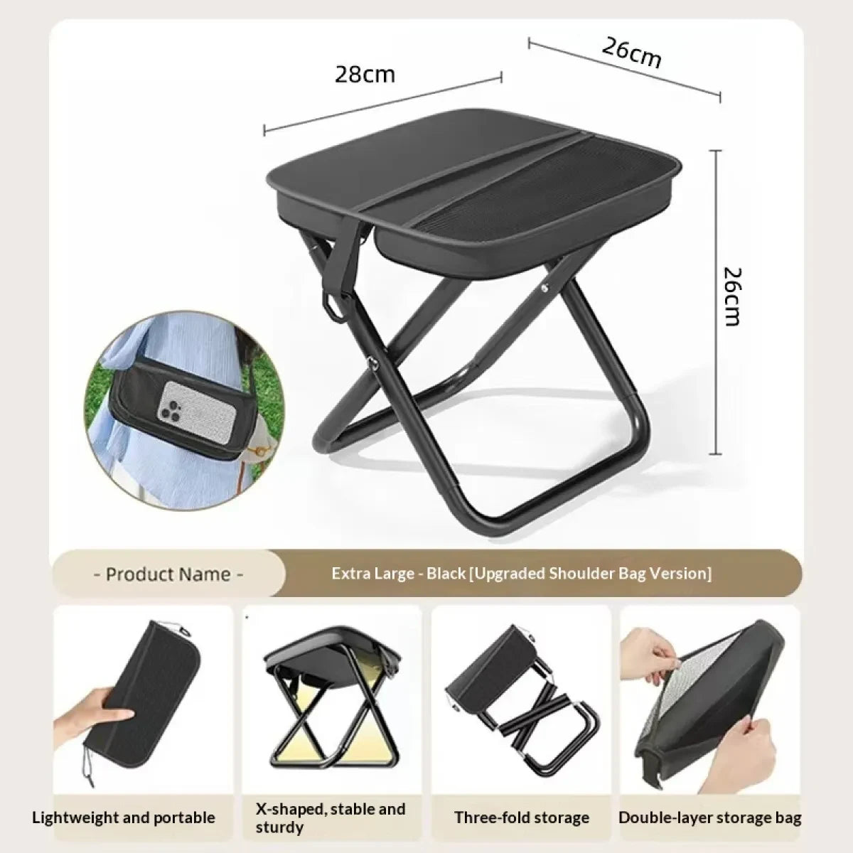 Portable Folding Camping Chair with Canvas Seat and Shoulder Strap Storage Bag - Image 11