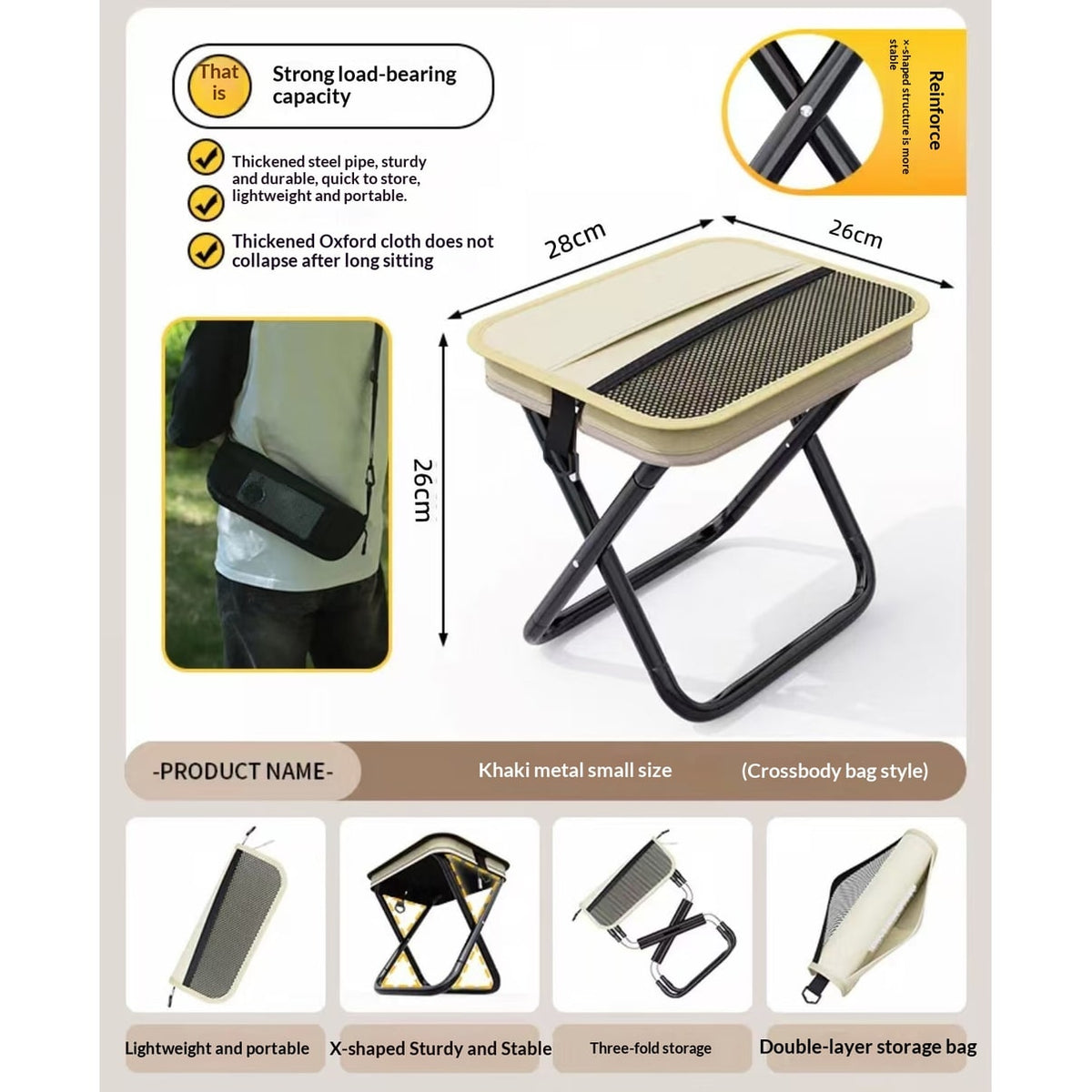 Portable Folding Camping Chair with Canvas Seat and Shoulder Strap Storage Bag - Image 12
