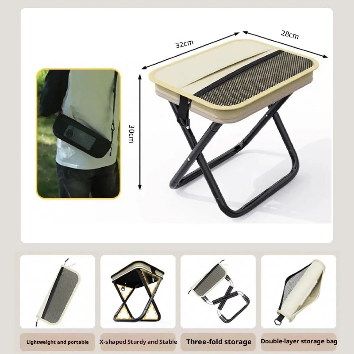 Portable Folding Camping Chair with Canvas Seat and Shoulder Strap Storage Bag - Image 6