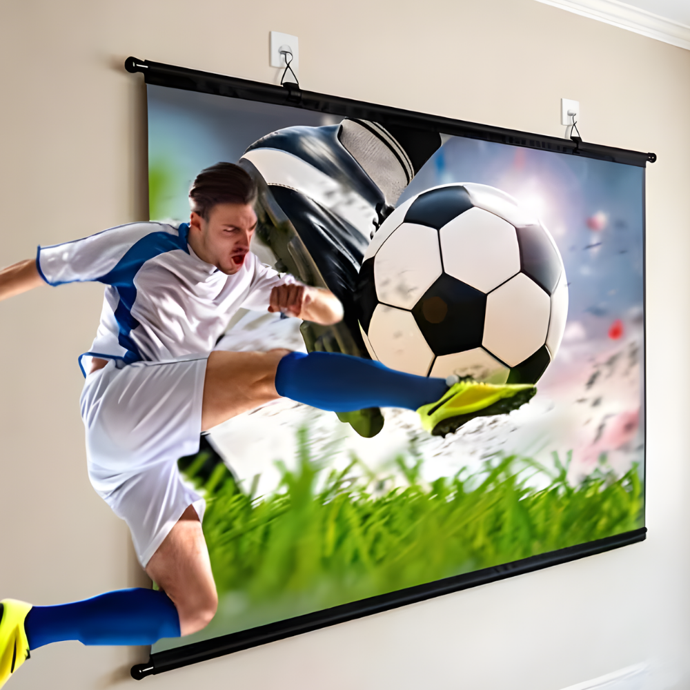 Portable Projector Screen Pull Down Wall Mounted Hanging Anti-Glare Home Theater - Image 1